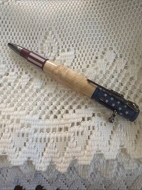 Handcrafted Patriotic Wooden Pen - Red, White & Blue